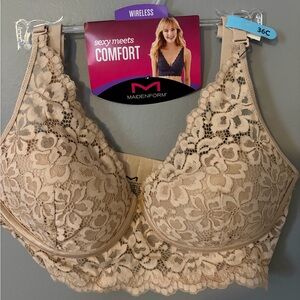 Maidenform Wireless Lace Bra - Cream
